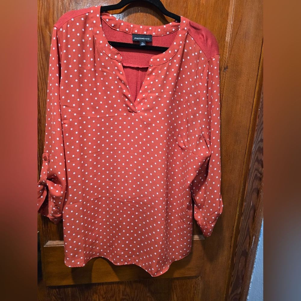 Fortune + IVY Women's ORANGE Polka Dot Blouse